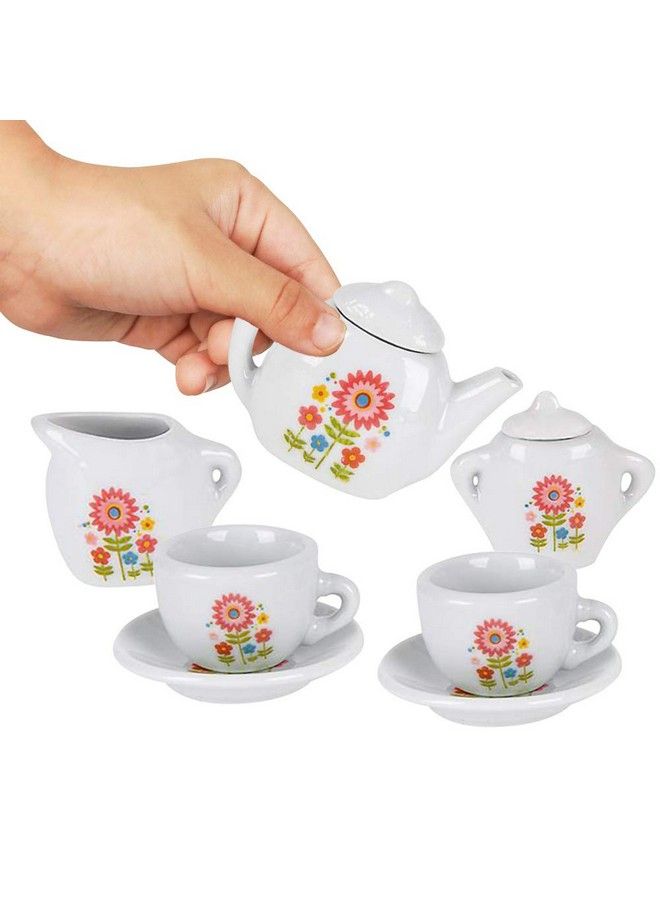 ArtCreativity Mini Porcelain Tea Set For Kids Ceramic Pretend Play Set Miniature Saucers Cups Teapot Sugar And Cream Dispenser Best Holiday Birthday Gift For Boys And Girls Ages 8+  - Image 4