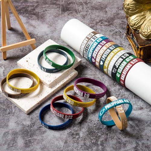 CYCLUSIVE 12 Pieces Christian Bible Verses Silicone Wristbands-Popular Bible Verses Faith Rubber Bracelets-Religious Gifts-Jesus Bracelets for Men Women - Image 2