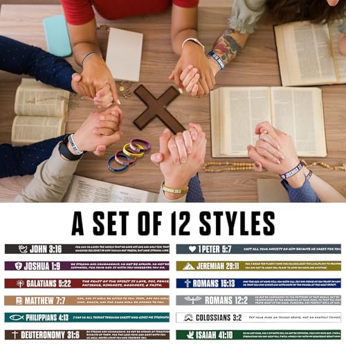 CYCLUSIVE 12 Pieces Christian Bible Verses Silicone Wristbands-Popular Bible Verses Faith Rubber Bracelets-Religious Gifts-Jesus Bracelets for Men Women - Image 3