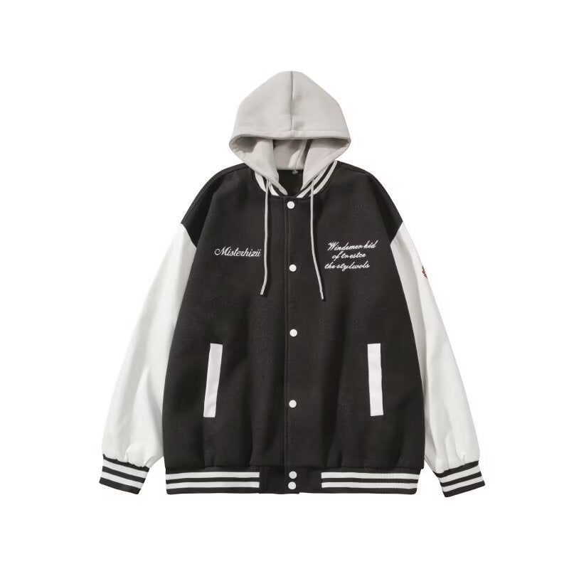 Hooded Fake Two-Piece Jacket Coat Boys Loose Casual Fashionable Stitching Sports Baseball Suit Top - Image 4