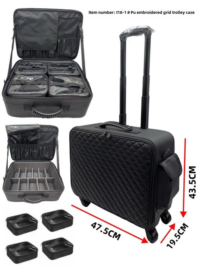 Professional Trolley Bag With Heightened Makeup Artist Oxford Cloth Cosmetic Case Large Capacity Travel Portable Universal Wheel Multi-layer Partition-Color:T18-1#Pu Embroidered Grid Trolley Case (transparent Bag) New - pzsku/Z05F4E612AE3A4A8A2C2FZ/45/_/1740985860/500f3498-d7e6-4bff-a45a-91c811497a11