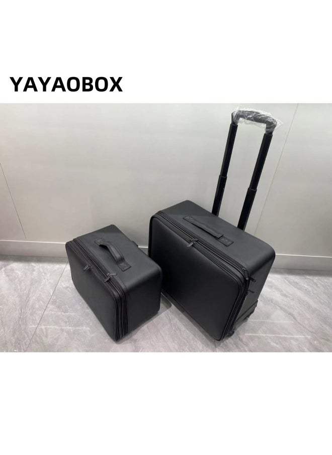 Professional Trolley Bag With Heightened Makeup Artist Oxford Cloth Cosmetic Case Large Capacity Travel Portable Universal Wheel Multi-layer Partition-Color:T18-1#Pu Embroidered Grid Trolley Case (transparent Bag) New - pzsku/Z05F4E612AE3A4A8A2C2FZ/45/_/1740985877/f4dfe17a-7f44-4039-8408-cb56f2b6de1d