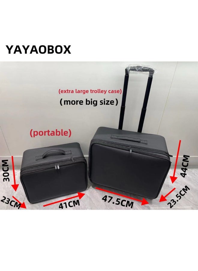 Professional Trolley Bag With Heightened Makeup Artist Oxford Cloth Cosmetic Case Large Capacity Travel Portable Universal Wheel Multi-layer Partition-Color:T18-1#Pu Embroidered Grid Trolley Case (transparent Bag) New - pzsku/Z05F4E612AE3A4A8A2C2FZ/45/_/1740985940/733993ff-9849-4dfe-97b5-113da3619e15