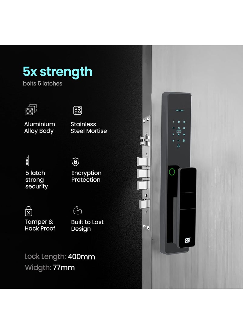 SmartiQo - SmartiQo L3 Smart Door Lock 5Way Unlocking 5 Bolts Fingerprint PIN Remote Unlocking via OTP Access Card Mobile App Mechanical Key 2 Years Brand Warranty Grey - Image 1