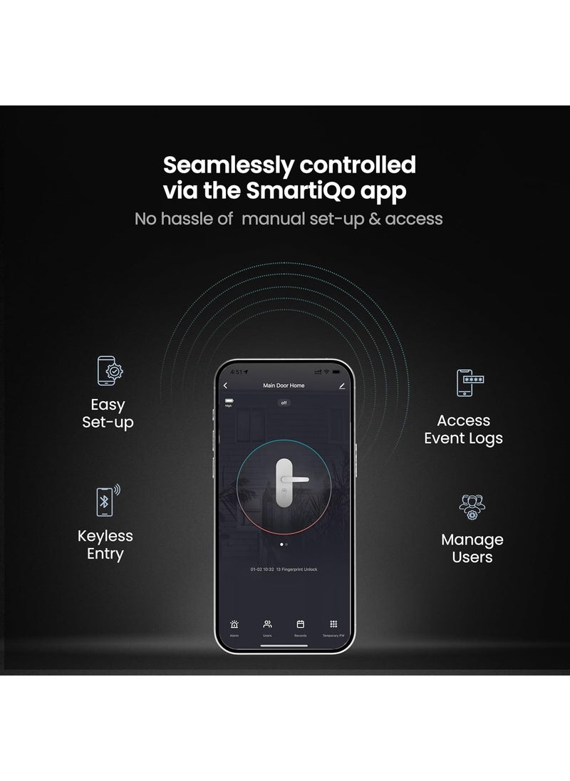 SmartiQo - SmartiQo L3 Smart Door Lock 5Way Unlocking 5 Bolts Fingerprint PIN Remote Unlocking via OTP Access Card Mobile App Mechanical Key 2 Years Brand Warranty Grey - Image 1