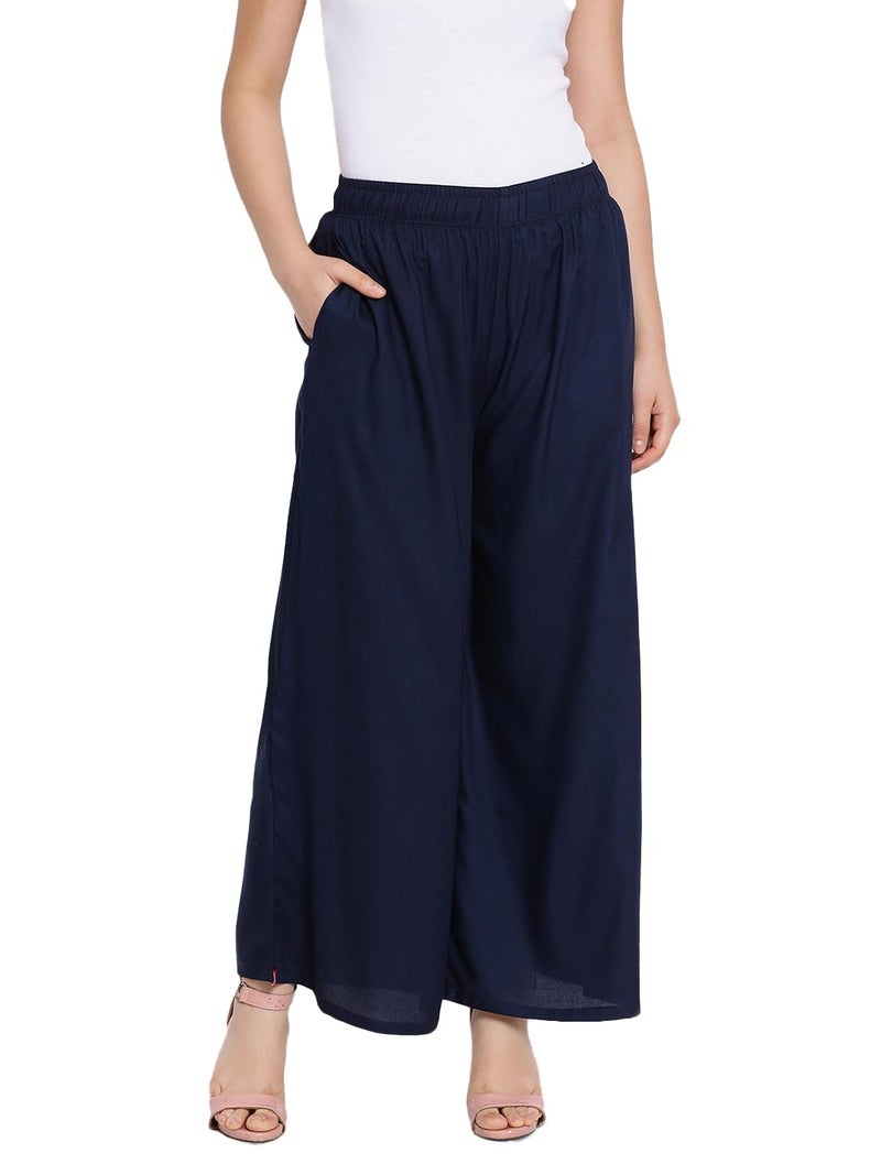 Lyra Regular Women's Rayon Solid Palazzo | Free Size Pack of 1 Blue - Image 1