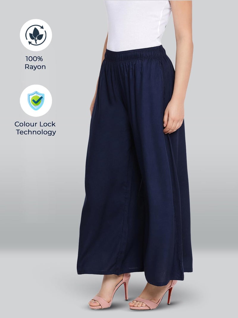 Lyra Regular Women's Rayon Solid Palazzo | Free Size Pack of 1 Blue - Image 4