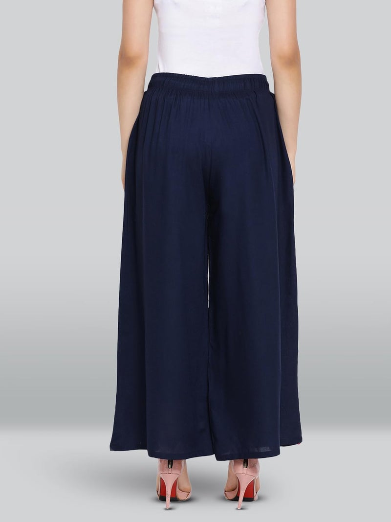 Lyra Regular Women's Rayon Solid Palazzo | Free Size Pack of 1 Blue - Image 2