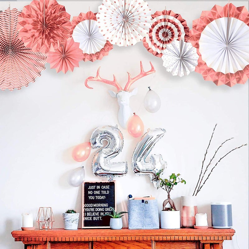 Party Propz Party Propz Rose Gold Decor Paper Fans Hanging for Birthday Bachelorette Bridal Shower Party Baby Shower First Bday for Rose Gold Decorations Items Set - Image 4