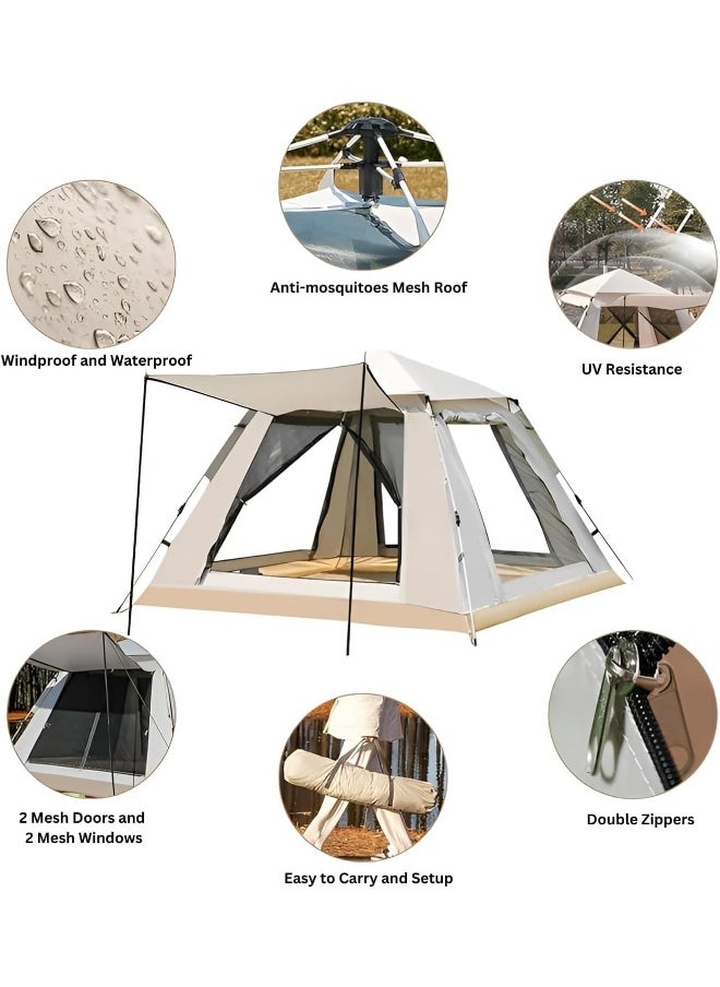 GO2CAMPS - Automatic Camping Tent 6 Persons, Instant Automatic Pop Up Dome Tent, Portable Lightweight Camping Tent For Family Backpacking Hunting, Hiking Outdoor Beach Tent And Picnic Tent (Beige) - Image 1