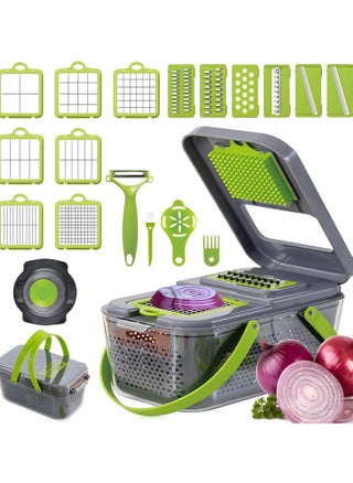 Vegetable Chopper Pro Onion Chopper Dicer and Vegetable Cutter Multifunctional Chopper 22 in 1 Food Chopper Kitchen Vegetable Slicer Dicer Cutter Veggie Chopper With 13 Blades Carrot and Garlic Chopper With Container - pzsku/Z05F4FDF6A8760F33FAF9Z/45/1746225614/d5efbabc-3135-4d84-95dc-d8ee731bc5da
