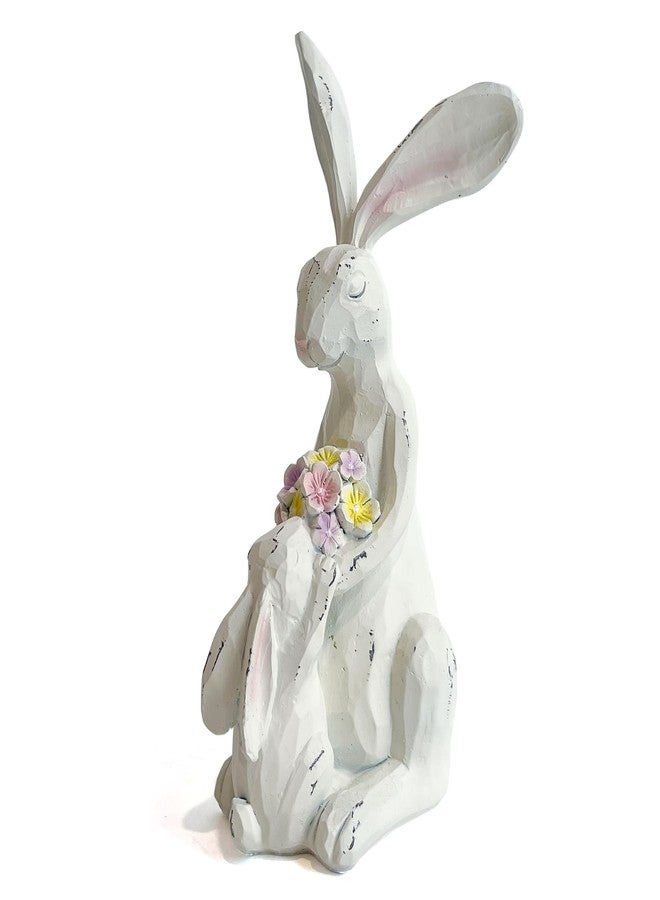 LIFFY Easter Bunnies Statue Home Decor - Charming Hand Painted Resin Rabbit Figurines with Flower, Pretty Spring Home Decor & Gift - Image 1
