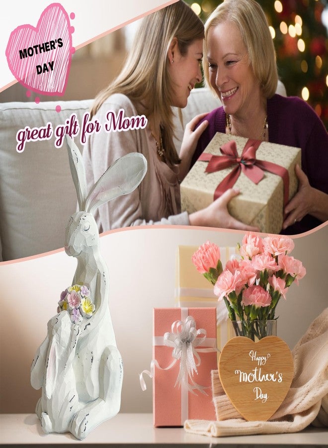 LIFFY Easter Bunnies Statue Home Decor - Charming Hand Painted Resin Rabbit Figurines with Flower, Pretty Spring Home Decor & Gift - Image 5