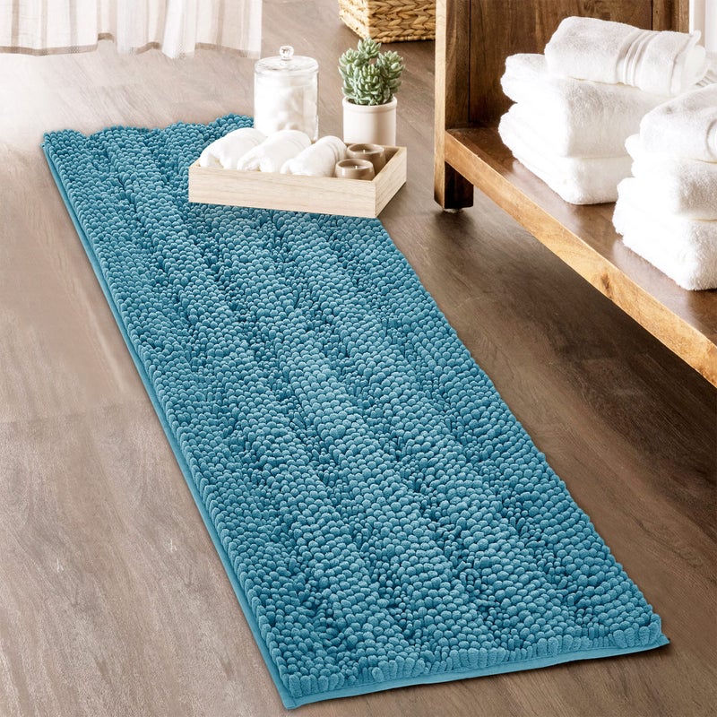 KGORGE Large Bathroom Rugs Extra Soft Bath Mat Water Absorbent NonSlip Thick Shaggy Shower Carpet for Tub Kitchen Toilet Door Way Bluish Green 60 x 24 1 Pc