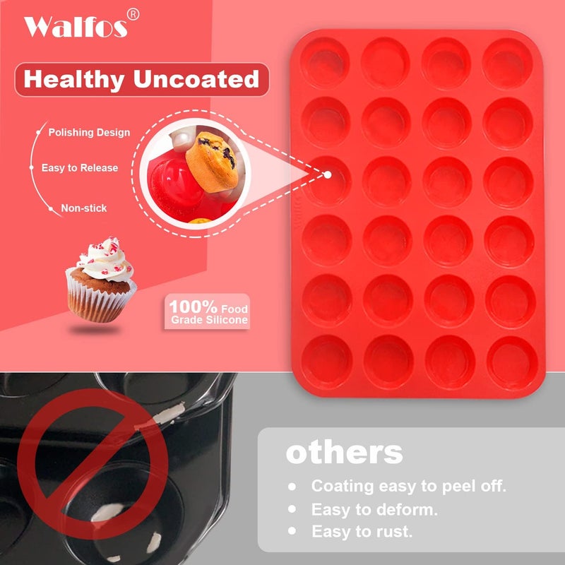 Walfos قالب ولفوس سيليكون صغير للمافن - 24 كوب، خالٍ من BPA وآمن للغسالة الصحون، قالب خبز كب كيك سيليكون غير لاصق، رائع لصنع كيك المافن، التارت، الخبز - Image 2