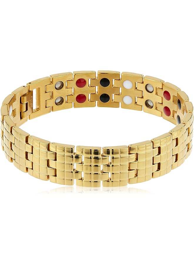 AC&L Gold Titanium Steel Bracelets for Men Double layer Magnets .Modern Brick interlock design - Image 1