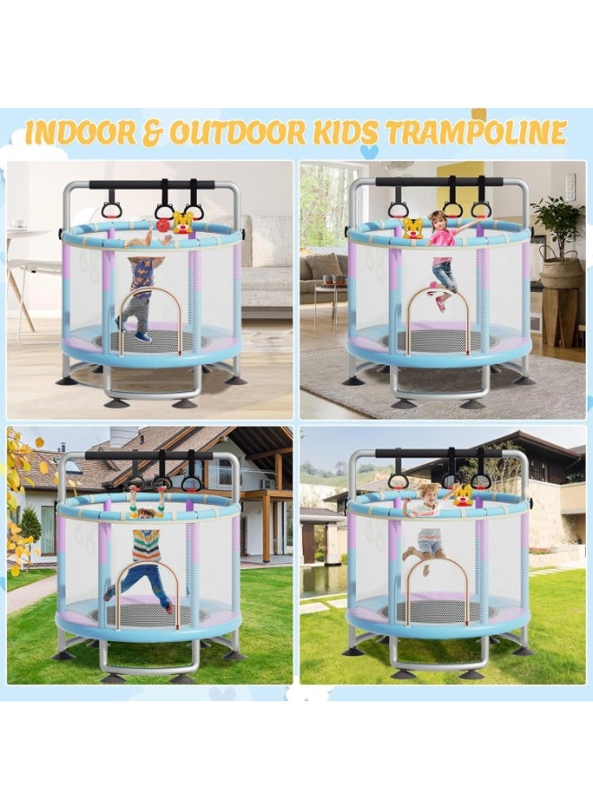 Soofam Indoor Outdoor Trampoline for Kids, Toddler Trampoline with Safety Enclosure Net, Mini Baby Trampoline with Basketball Hoop/Swing/Sandbag,Children's Bungee Jumping Trampoline - Image 2