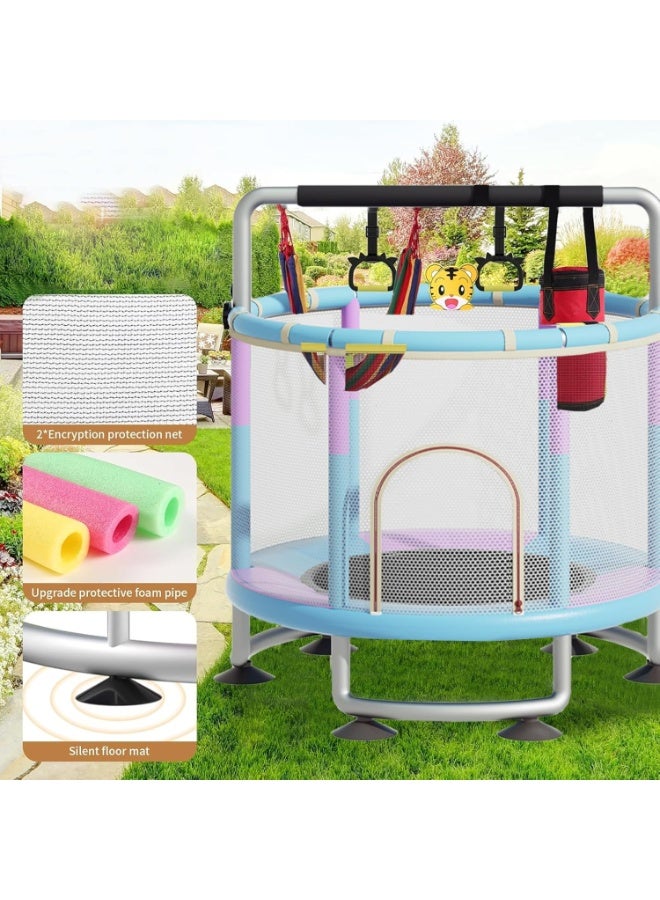 Soofam Indoor Outdoor Trampoline for Kids, Toddler Trampoline with Safety Enclosure Net, Mini Baby Trampoline with Basketball Hoop/Swing/Sandbag,Children's Bungee Jumping Trampoline - Image 5