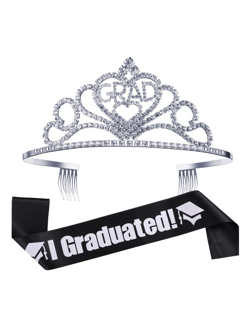 Excefore Graduation Party Supplies Kits, Glittered Metal Graduation Princess Grad Crown Tiara Class of 2024 Graduate Sash, Present for Graduation Party Decorations Grad Decor Favors (Black) - Image 1