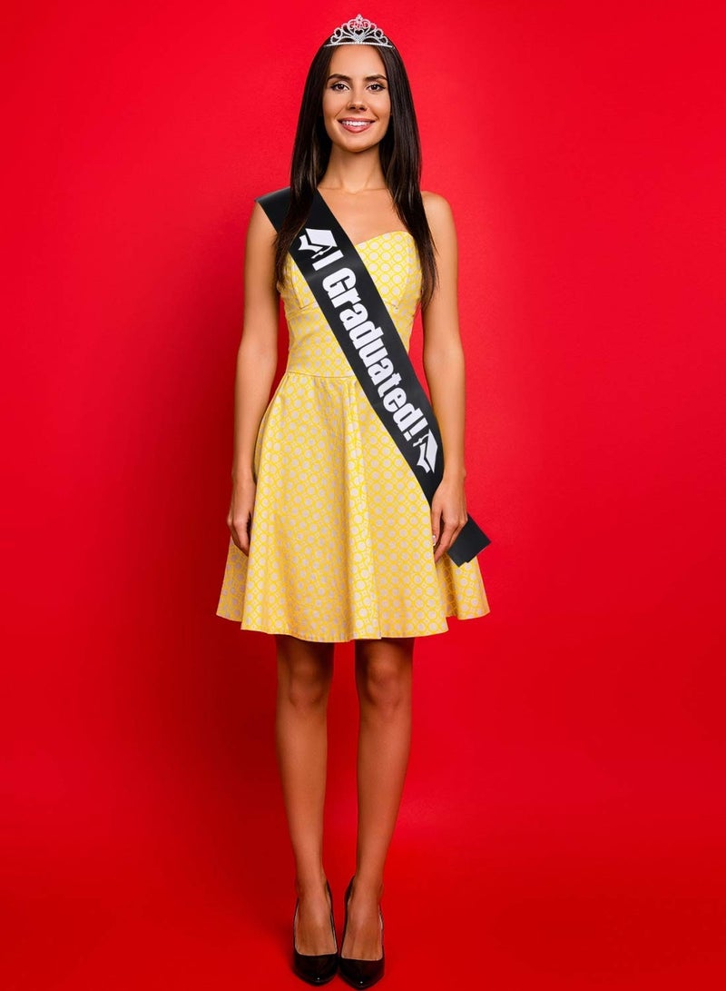 Excefore Graduation Party Supplies Kits, Glittered Metal Graduation Princess Grad Crown Tiara Class of 2024 Graduate Sash, Present for Graduation Party Decorations Grad Decor Favors (Black) - Image 5