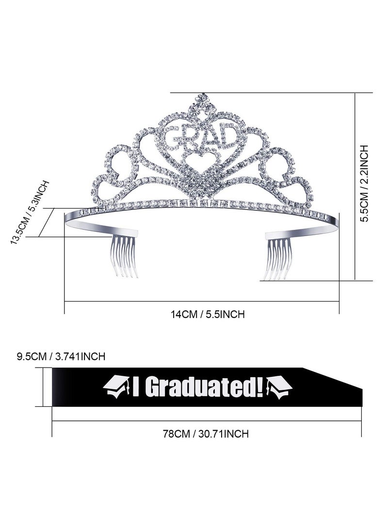 Excefore Graduation Party Supplies Kits, Glittered Metal Graduation Princess Grad Crown Tiara Class of 2024 Graduate Sash, Present for Graduation Party Decorations Grad Decor Favors (Black) - Image 2