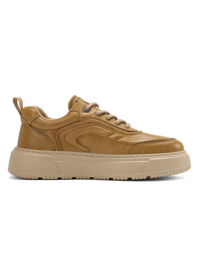 Sky View SKY VIEW Men's Fashion Shoes Ultrafine Fiber Vamp Casual Shoes For Men Non Slip Lace Up Chunky Sneakers Cushioned And Lightweight Low Top Walking Shoes Yellow-01  - Image 2