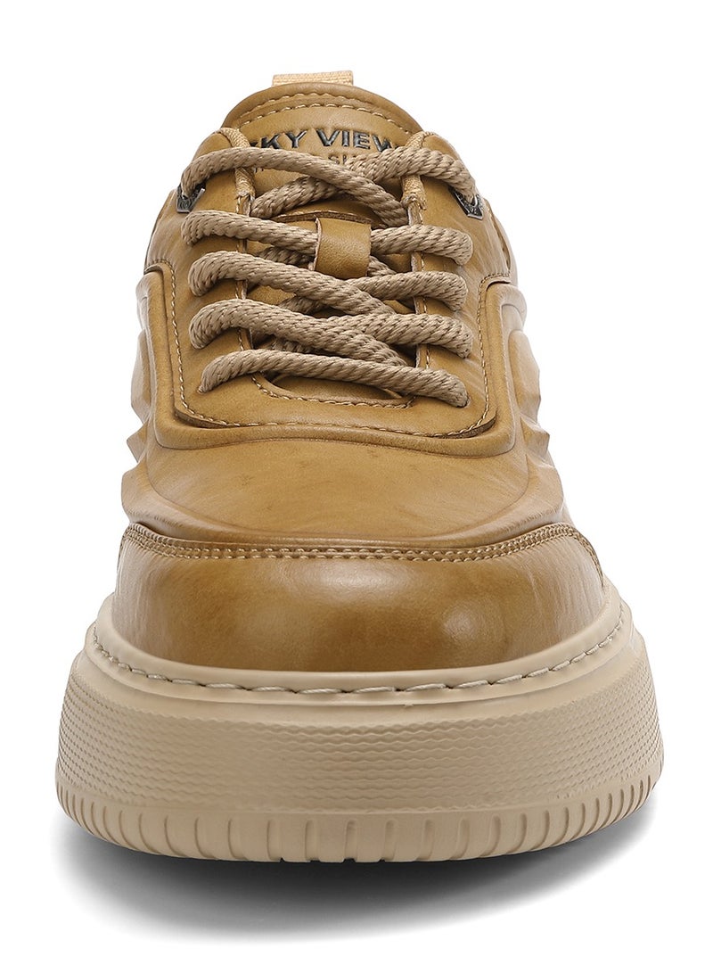 Sky View SKY VIEW Men's Fashion Shoes Ultrafine Fiber Vamp Casual Shoes For Men Non Slip Lace Up Chunky Sneakers Cushioned And Lightweight Low Top Walking Shoes Yellow-01  - Image 3