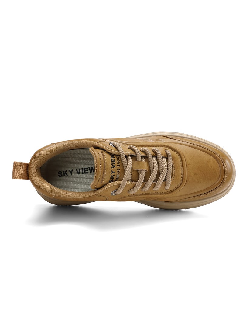 Sky View SKY VIEW Men's Fashion Shoes Ultrafine Fiber Vamp Casual Shoes For Men Non Slip Lace Up Chunky Sneakers Cushioned And Lightweight Low Top Walking Shoes Yellow-01  - Image 5