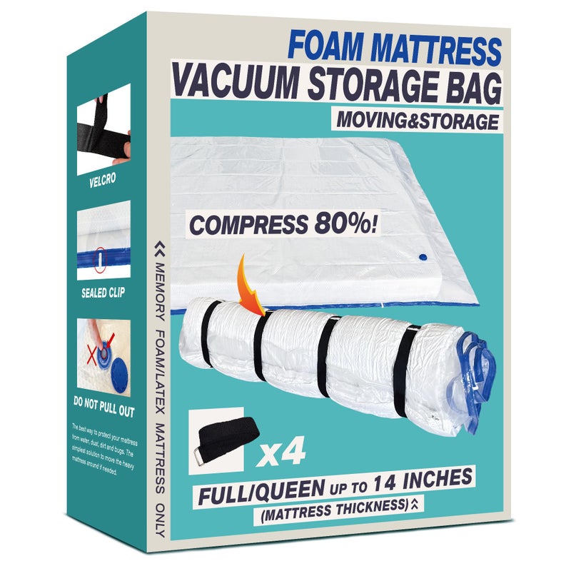 Queen Size Mattress Vacuum Bag for Memory FoamLatex Mattress Upto 14 Inch Moving Shipping and Storage Waterproof and Airtight with 4 Adjustable Straps