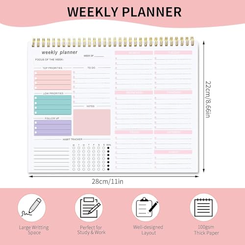 Accuprints Weekly Planner Notepad with 52 Undated Sheets（8.5"×11"）- Weekly Desk Planner Pad with Spiral Binding for Women & Man, Office (Multicolor Planner) - Image 4