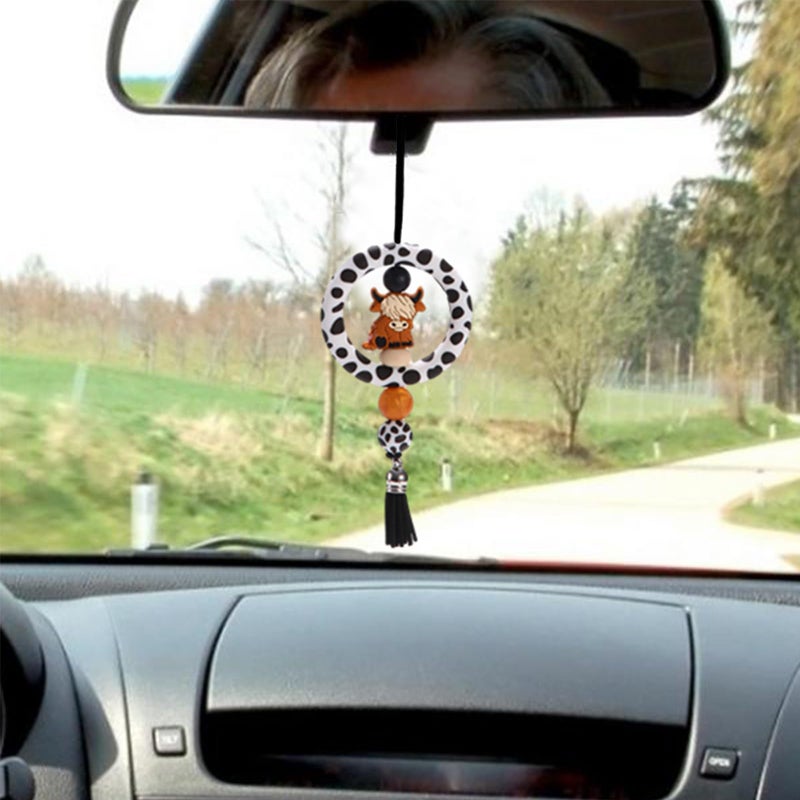 Qpige Highland Cow Car Accessories for Women Men Highland Cow Car Mirror Decor Hanging Cute Rear View Mirror Accessories Gifts for Women Brown - Image 3