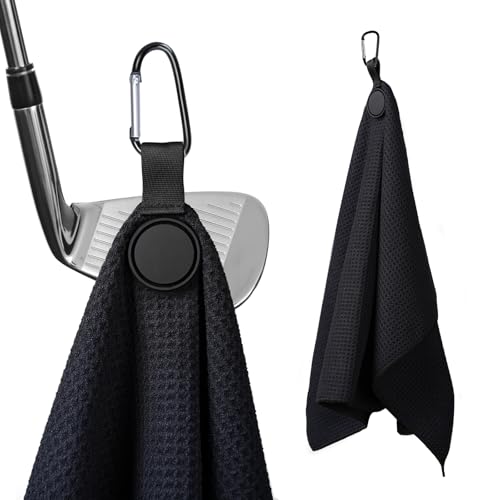 MINGLITAI Magnetic Golf Towel 236x157 Large Size Golf Cleaning Towel Premium UltraAbsorbent Microfiber Golf Towel for Golf Bags Carts and Clubs Waffle Weave Pattern Black - Image 1