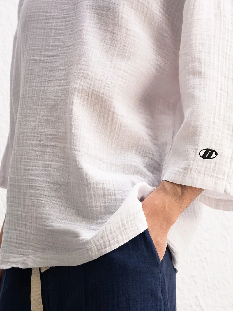 Giesto White GIESTO Muslin Crew Neck Long Sleeve T-Shirt for Men | Best Price UAE