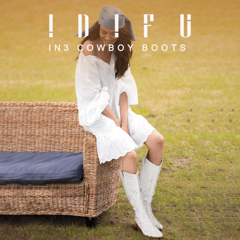IDIFU IN3 Rhinestone Cowboy Boots for Women Knee High Western Cowgirl Boots Pointed Toe Block Chunky Heels Sparkly Glitter Long Tall Dress Booties Party Bling Shiny Boots(White Rhinestone, 8) - Image 3