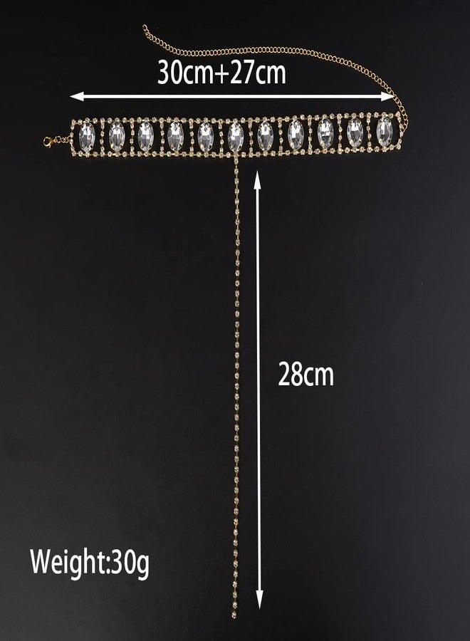 Rumtock Gold Rhinestones Choker Necklace Long Chain Women Dressy Y Tassel Choker Jewelry - Image 3