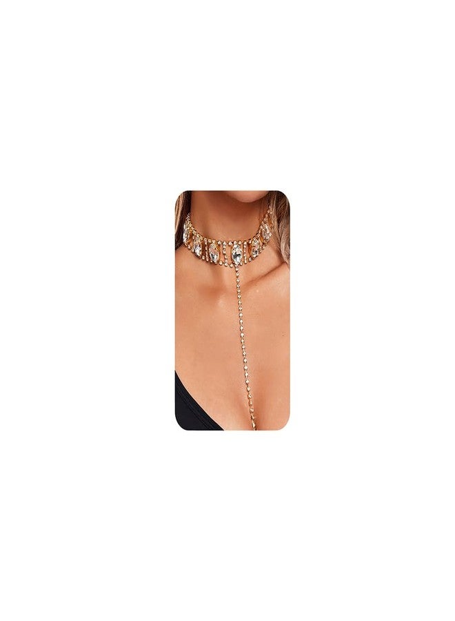 Rumtock Gold Rhinestones Choker Necklace Long Chain Women Dressy Y Tassel Choker Jewelry - Image 1