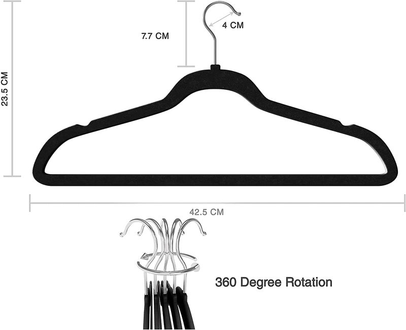 ARLICORPING Velvet Non-Slip Premium Suit Hangers - Ultra Thin Space Saving 360 Degree Swivel Hook Clothes Hangers (Black Velvet, 50) - Image 2