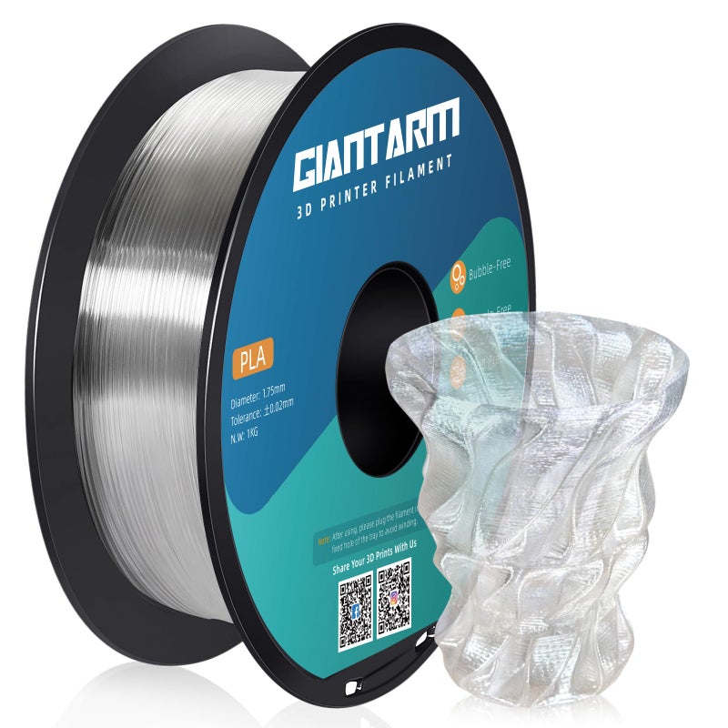 GIANTARM Clear PLA Filament 175mm Transparent PLA 1kg Spool 22lbs 3D Printer Filament with Vacuum Packaging