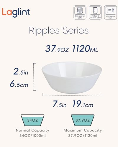 LaGlint 38 OZ Soup Bowl Set of 4 Opal Glass 75 inch White Bowls for Ramen Noodle Salad Fruit Pho Dishwasher and Microwave Safe - Image 3