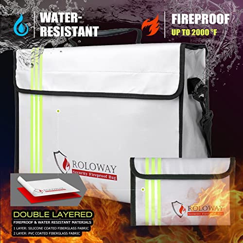 ROLOWAY Large (15 x 12 x 5 inches) Fireproof Bag with Reflective Strip, Water Resistant Fireproof Document Bag Safe for Money, Documents and Valuables Storage - Image 4