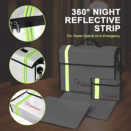 ROLOWAY Large (15 x 12 x 5 inches) Fireproof Bag with Reflective Strip, Water Resistant Fireproof Document Bag Safe for Money, Documents and Valuables Storage - Image 2