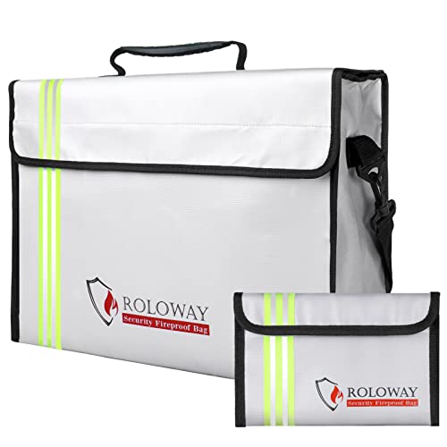 ROLOWAY Large (15 x 12 x 5 inches) Fireproof Bag with Reflective Strip, Water Resistant Fireproof Document Bag Safe for Money, Documents and Valuables Storage - Image 1