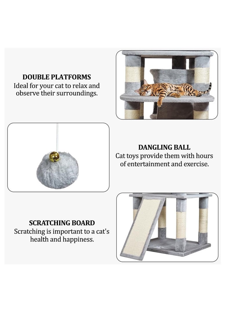 أن ان سي بيتس شجرة قطط طويلة متعددة المستويات مع مجاثم واسعة، لعبة متدلية تفاعلية، شقتان مريحتان، سلم تسلق مغطى بالسيزال، مركز أنشطة قطط متكامل للقطط الداخلية، سهل التجميع، 170 سم (رمادي) - Image 4