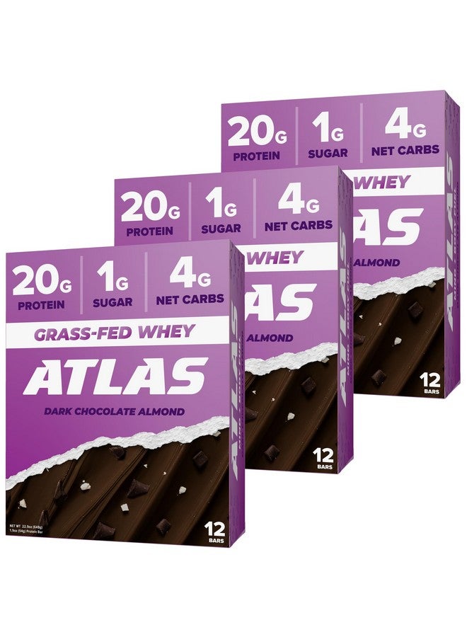Health & Household Atlas Protein Bar, 20G Protein, 1G Sugar, Clean Ingredients, Gluten Free (Dark Chocolate Almond, 12 Count (Pack Of 3))  - Image 1