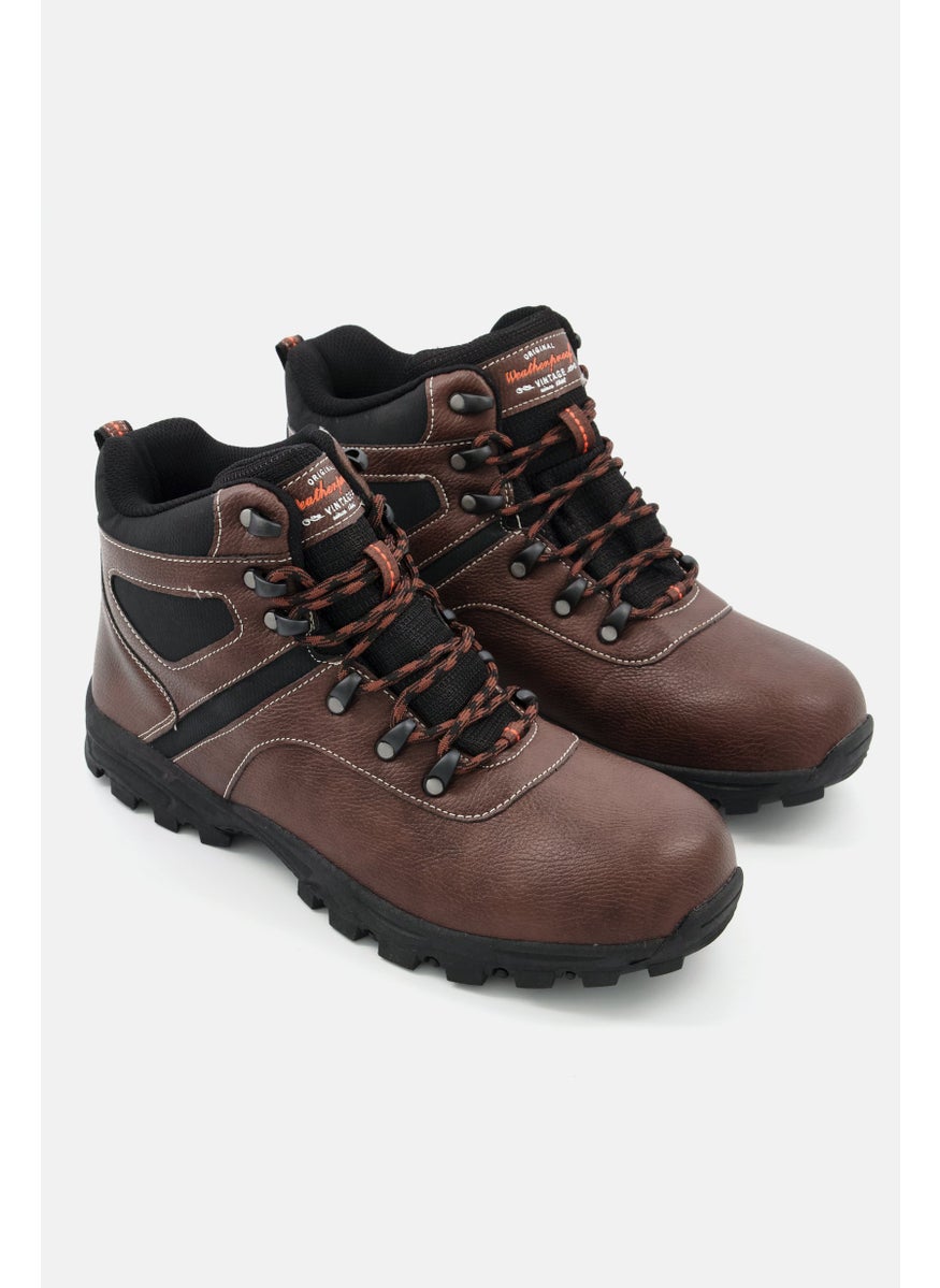 Weatherproof Men Lace Up Closed Toe Ankle Boots, Brown  - Image 1