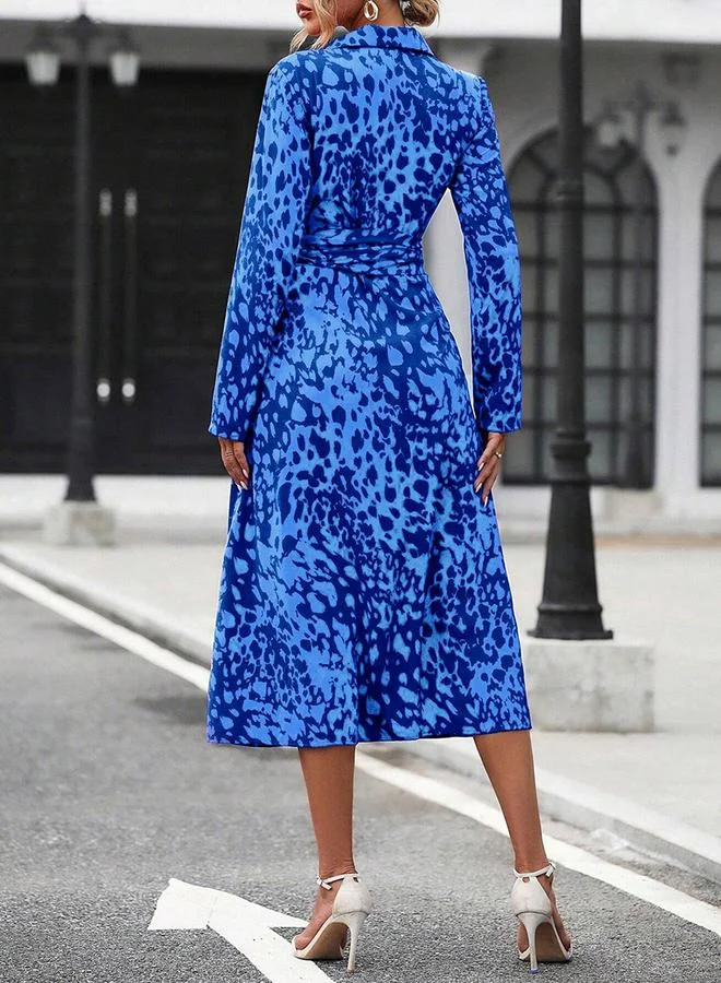 Take Two Women's Allover Printed Belted Button Front Detail Long Sleeve Midi Dress