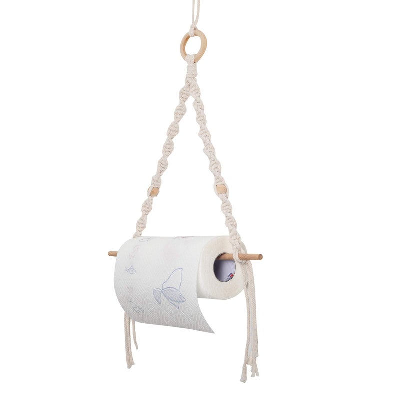 Eiyye Eiyye Handmade Paper Towel Holder Boho Paper Towel Holder Cotton Rope Macrame Toilet Paper Holder Towel Rack for Bathroom Kitchen 