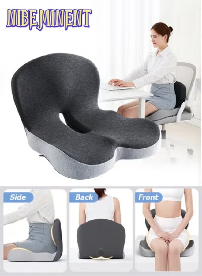 NIBEMINENT Lumbar Support Pillow Seat Cushion for Office Chair Pressure Relief Sciatica & Tailbone Pain Relief Memory Foam Firm Coccyx Pad for Long Sitting, for Office Chair, Gaming Chair and Car Seat Grey - Image 1