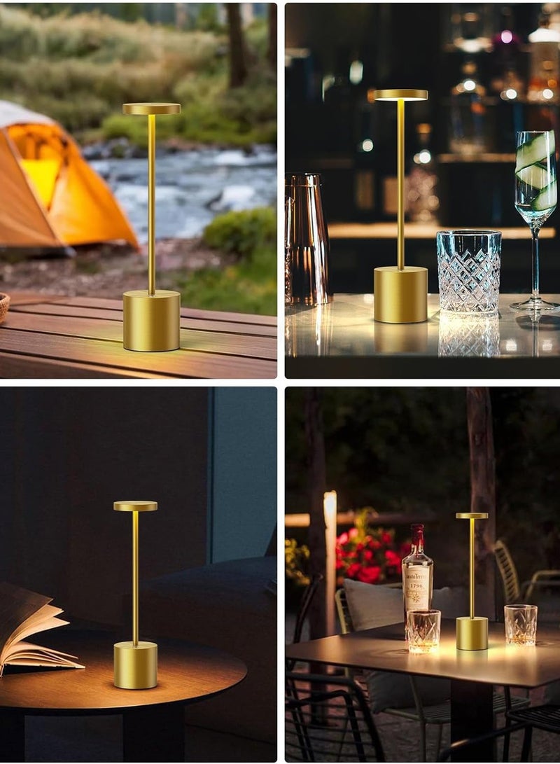 LED Cordless Table Lamps, Portable Rechargeable Table Lamp, Touch Control Outdoor Table Lamp, 3 Color Dimmable Cordless Table Lamps for Restaurant, Patio, Bedroom, Outdoor - Gold - Image 4