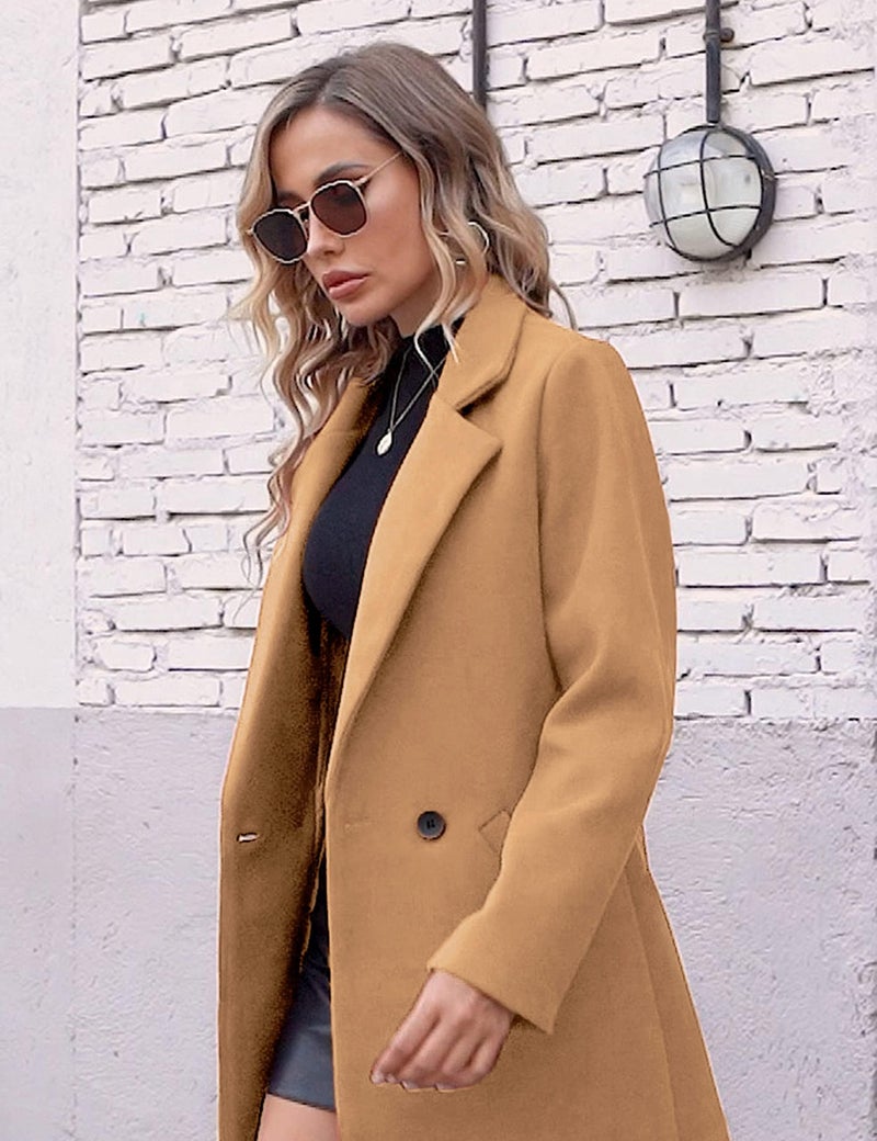 Hooever Women's Winter Wool Coat Casual Notch Lapel Single-Breasted Peacoat(khaki-L01) - Image 5